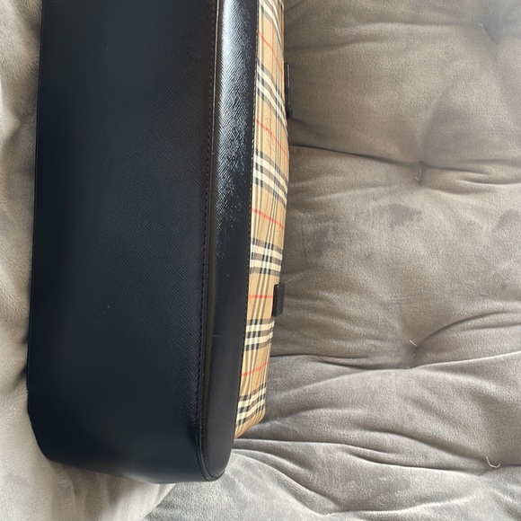 AUTHENTIC BURBERRY Burberry Check Hand Bag Purse Canvas w/black Leather - Picture 9 of 12